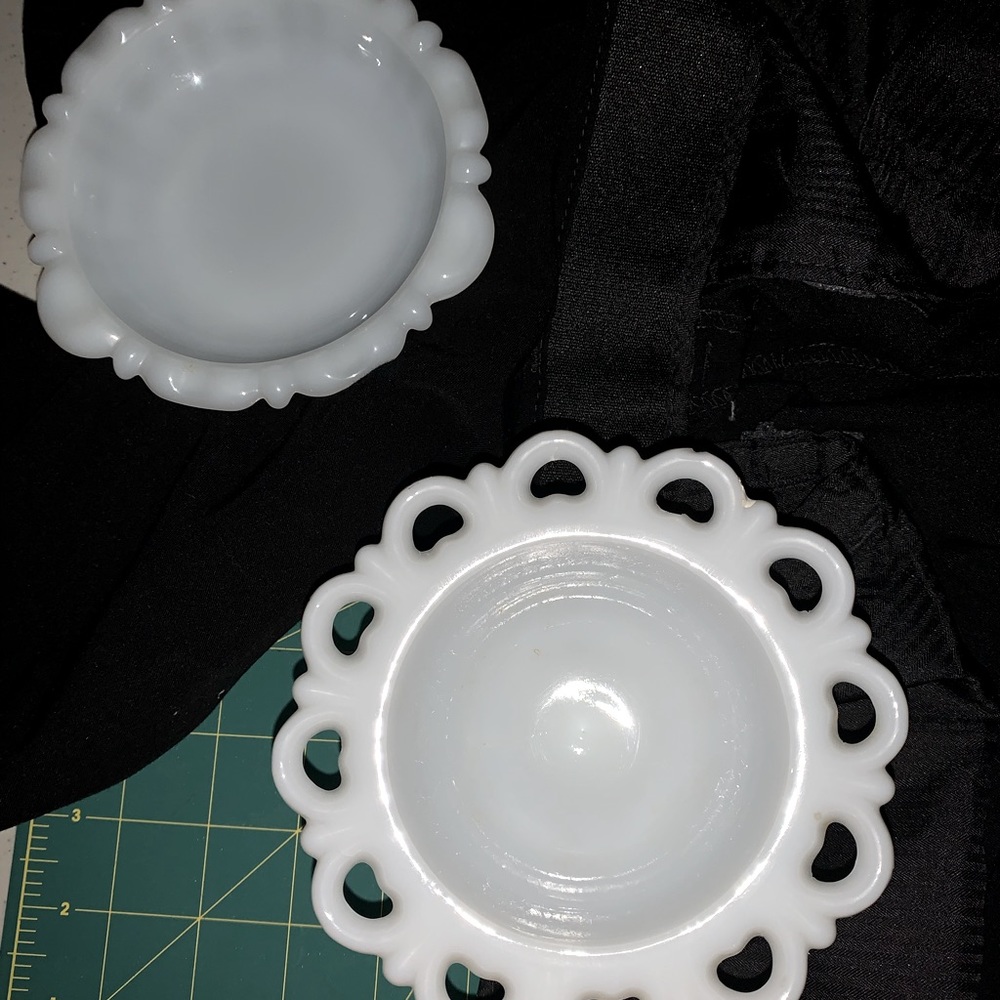 Milk glass saucer Ruler shows width. Buy saucer for $15 get candy dish also.